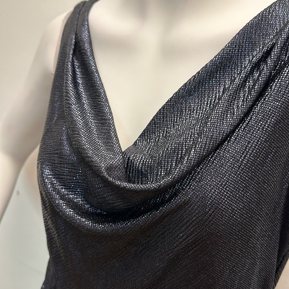 NEW Canada made Le Chateau gown dress maxi metallic navy blue sparkly shiny - Picture 4 of 7